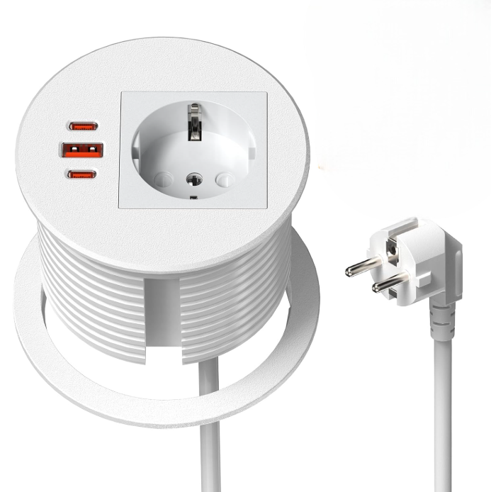 Розетка вбудована висувна з USB-C PD 35W та USB-A 30W 1,8 м Білий (2897758660)
