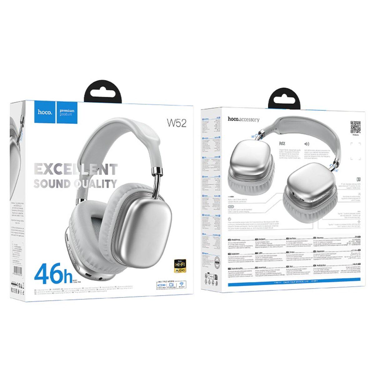 Навушники бездротові Hoco W52 Wonderful BT5.4 headphones 400 mAh Silver (6942007646550) - фото 3 Навушники бездротові Hoco W52 Wonderful BT5.4 headphones 400 mAh Silver (6942007646550) - фото 3