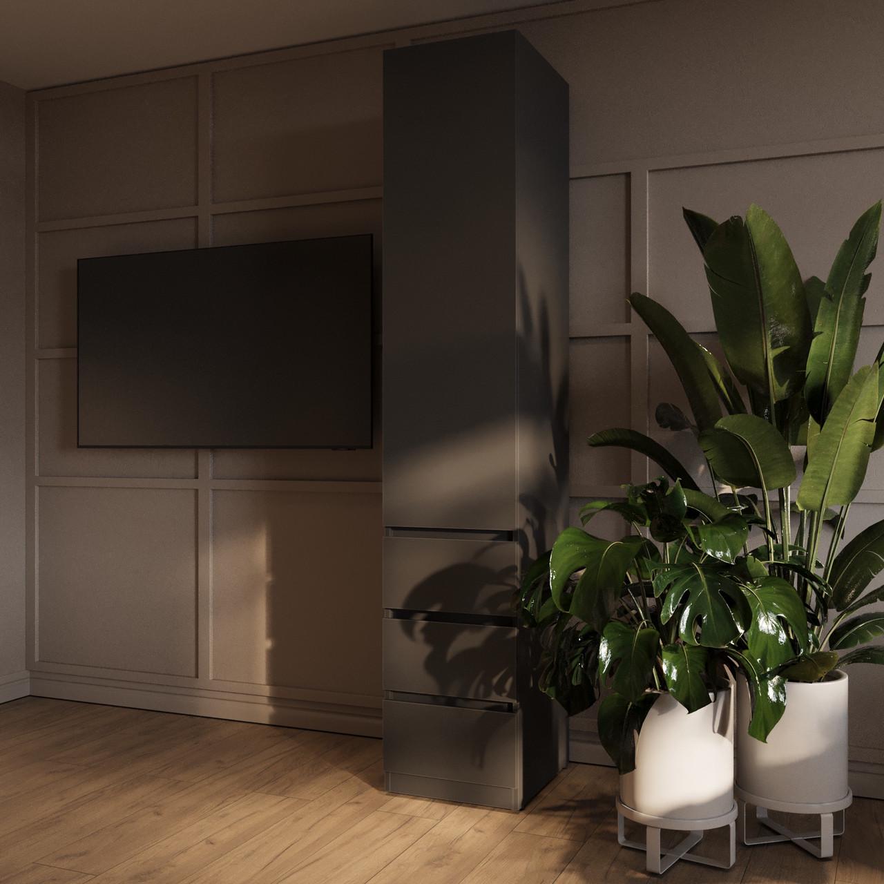 Пенал MEBEX з 3 ящиками та тримачем для одягу 40х50х210 см Сірий темний (VL3B1S3400DG) - фото 1