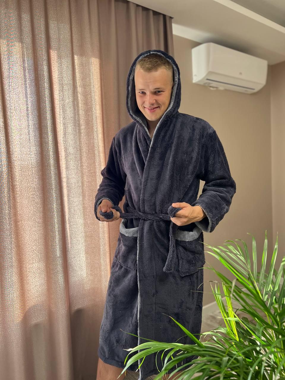 Халат мужской махровый с карманами на запах L Серый (Д-Al-male-halat-005) - фото 4 Халат мужской махровый с карманами на запах L Серый (Д-Al-male-halat-005) - фото 4