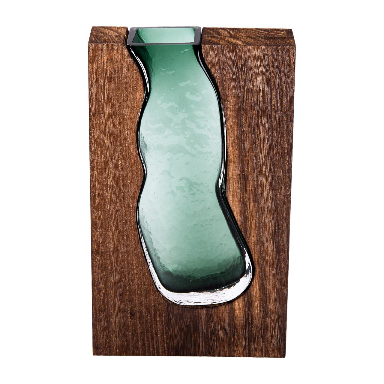 Ваза скляна з дерев'яною рамою прямокутна 23,5 см