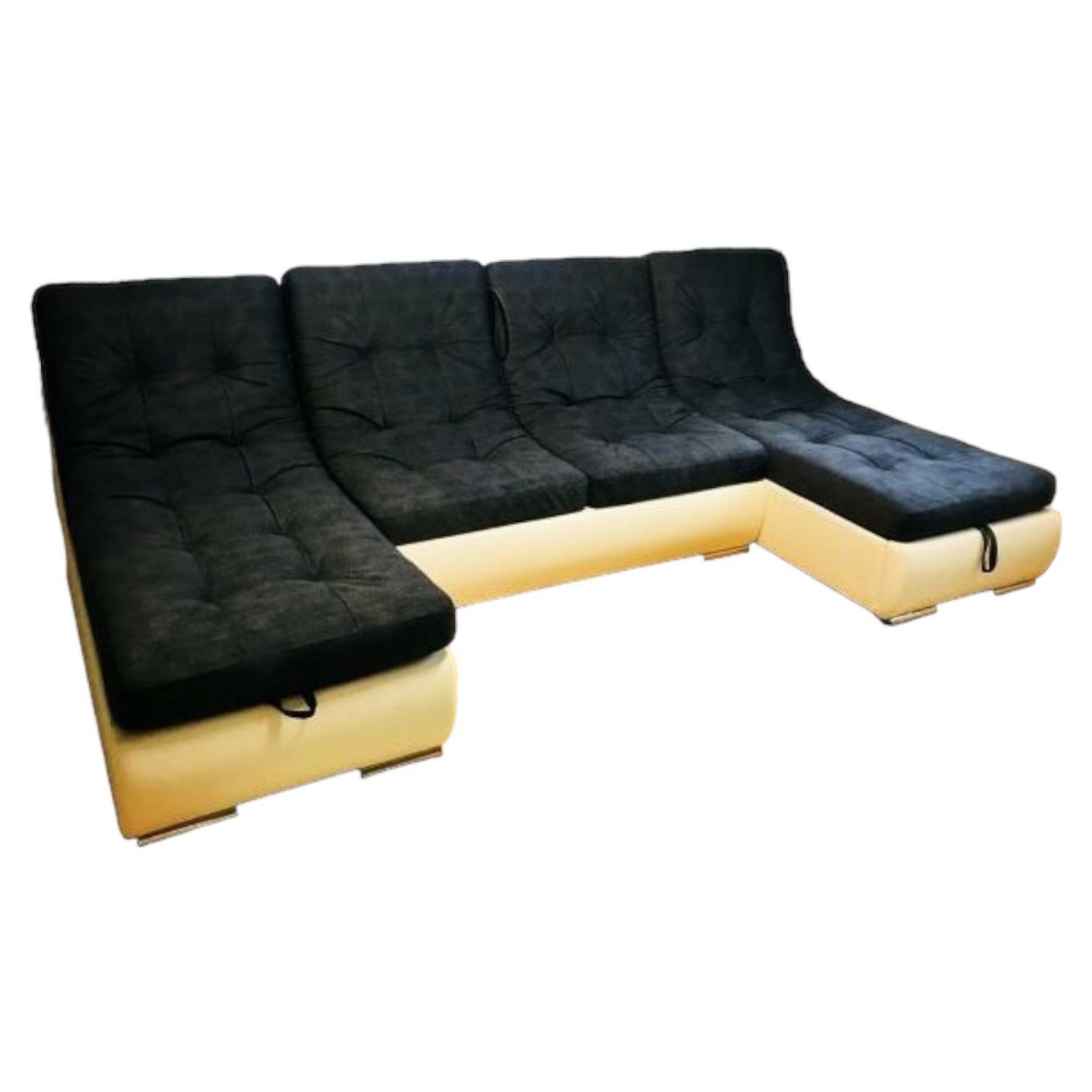 Диван угловой раскладной модульный Вуди Сити дерево/ламинированная ДСП/ткань Молочный/Черный