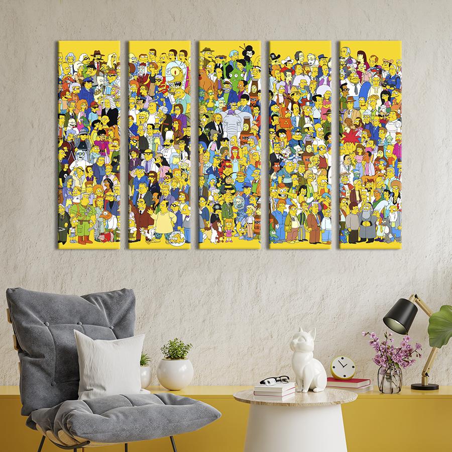Картина модульная из 5 частей Герои мультсериала Симпсоны 155x95 см (741-51)