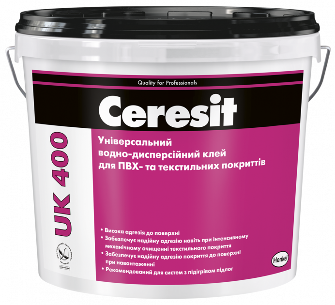 Клей водно-дисперсійний Ceresit UK400  для ПВХ- та текстильних покриттів 14 кг