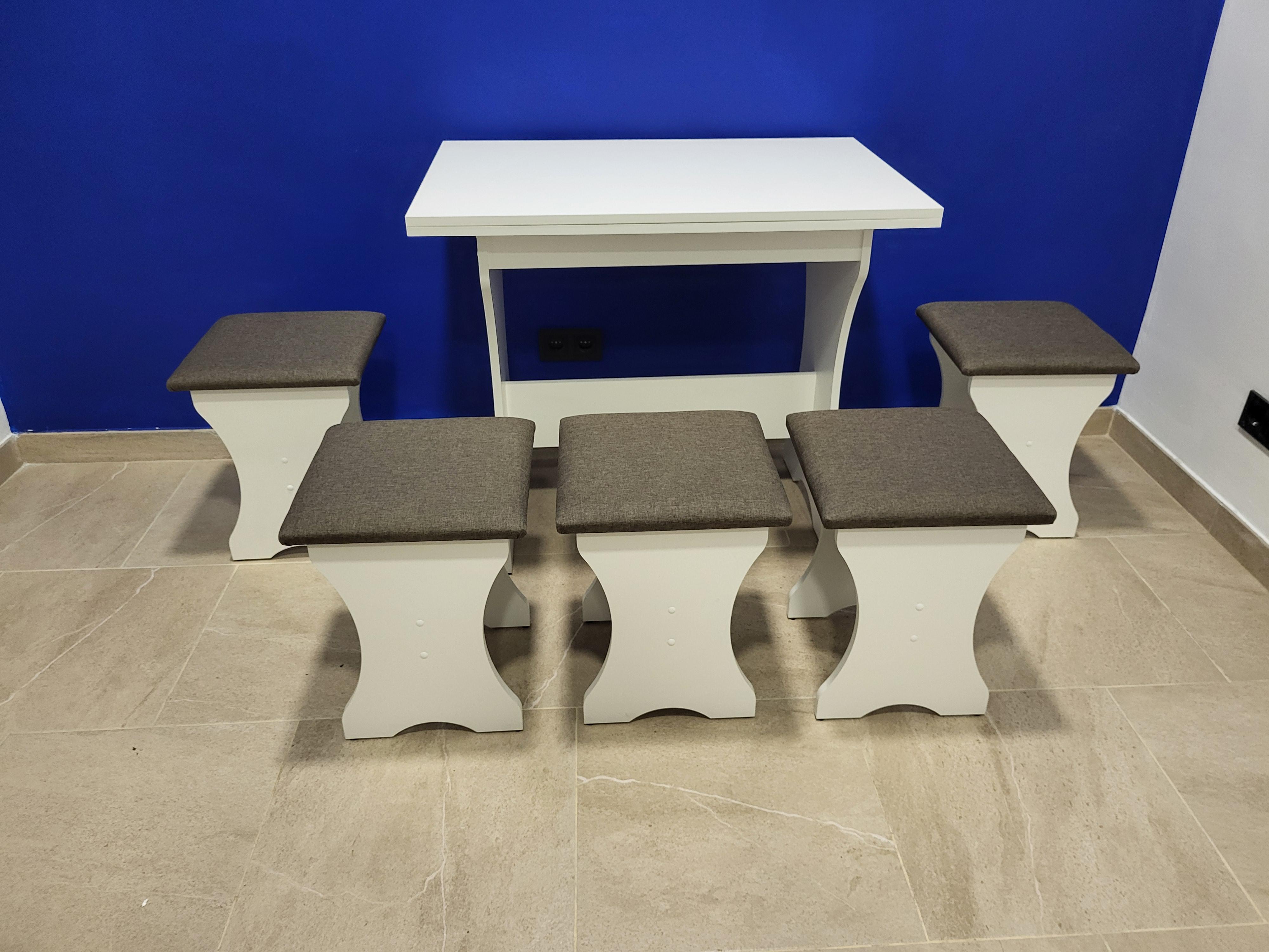 Стіл розкладний та 5 табуреток Сімейний Білий/Дорандо (S5T-B-D)