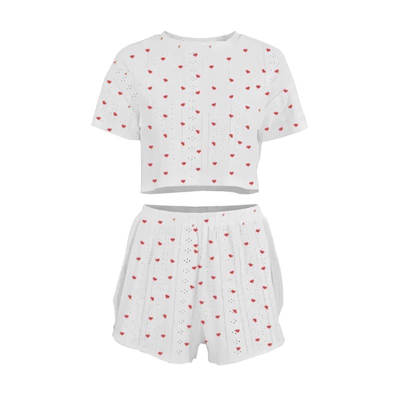 Пижама-комплект женская Lesko SM24107AYH Красные сердца футболка и шорты XL Белый (28525453)
