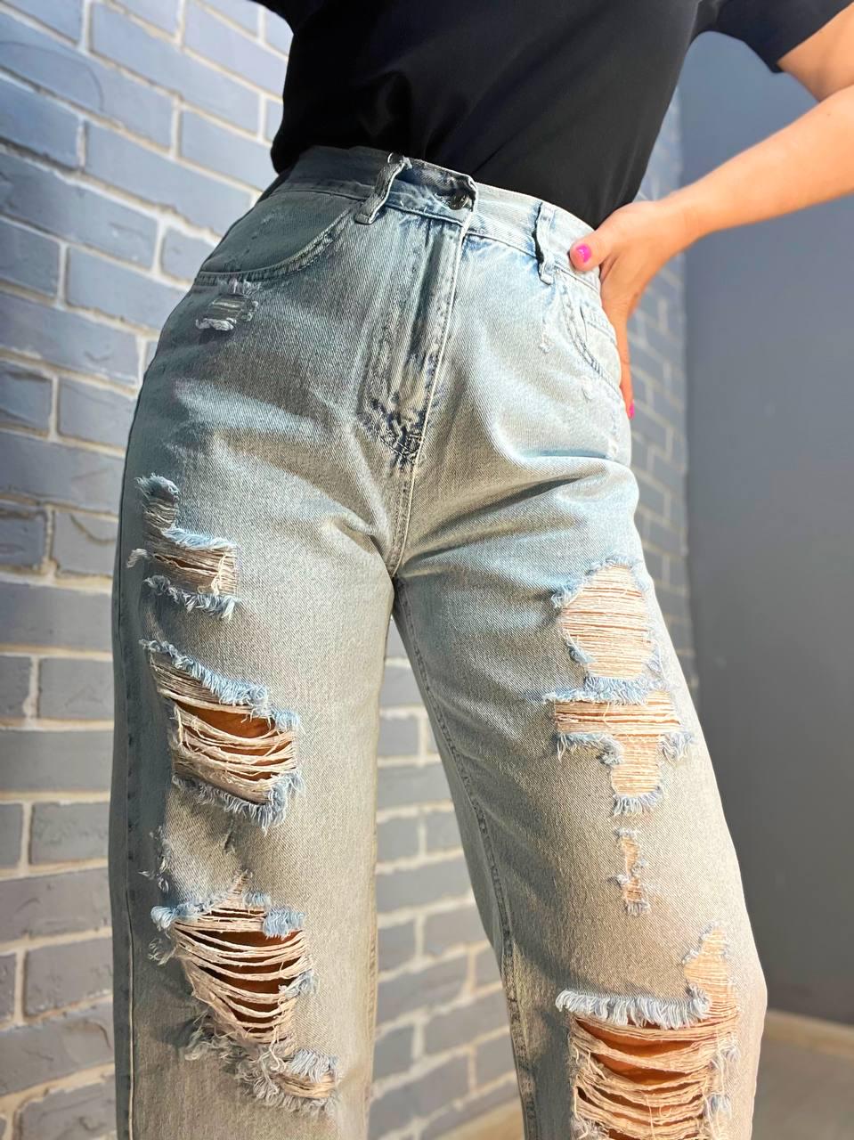 Джинсы женские ITS Basic 2832 STRAIGXT широкие укороченные облегченные рваные р. 36 Голубой (2005) - фото 6