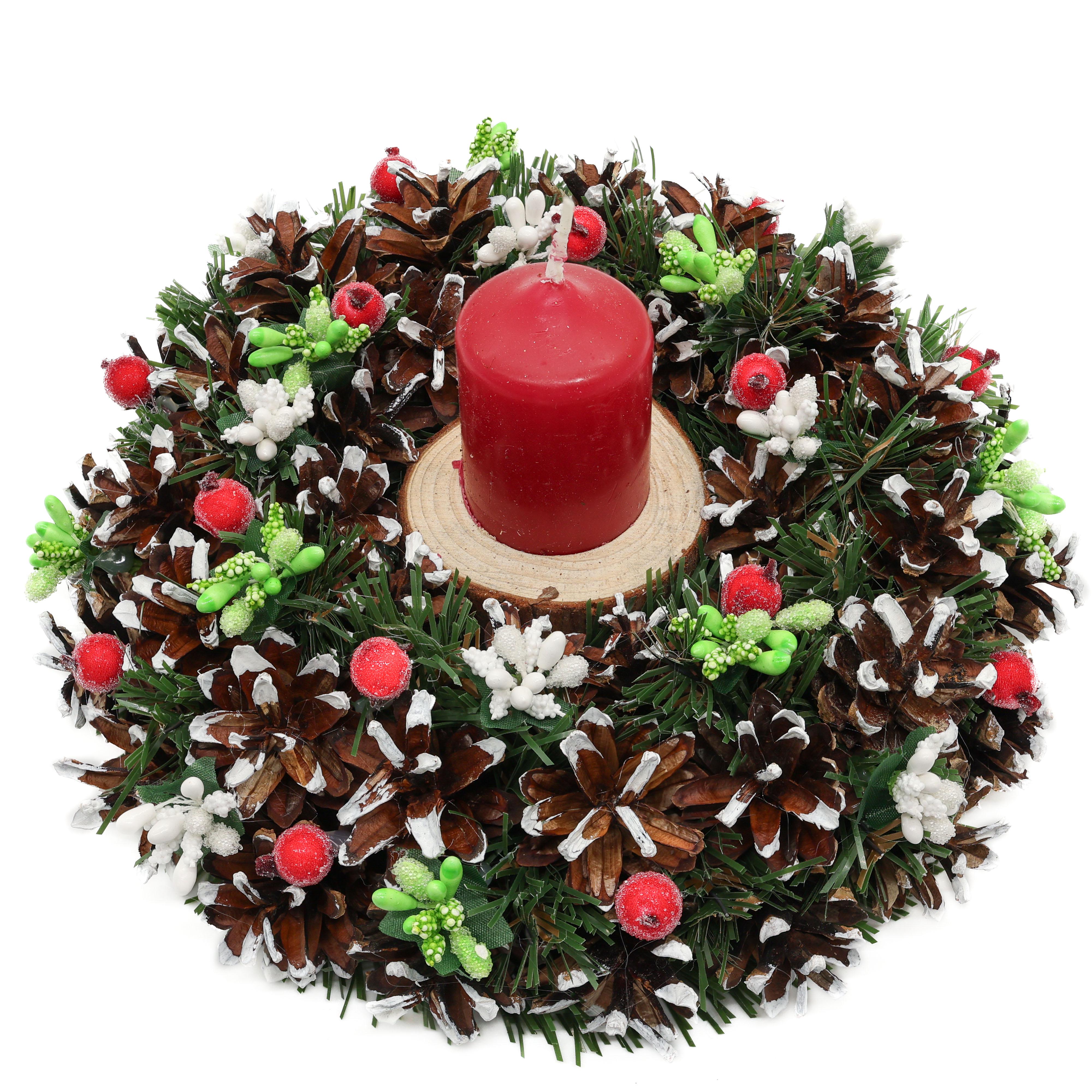 Рождественский подсвечник из шишек и ягод со свечой 22/8 см (В2201КБ)