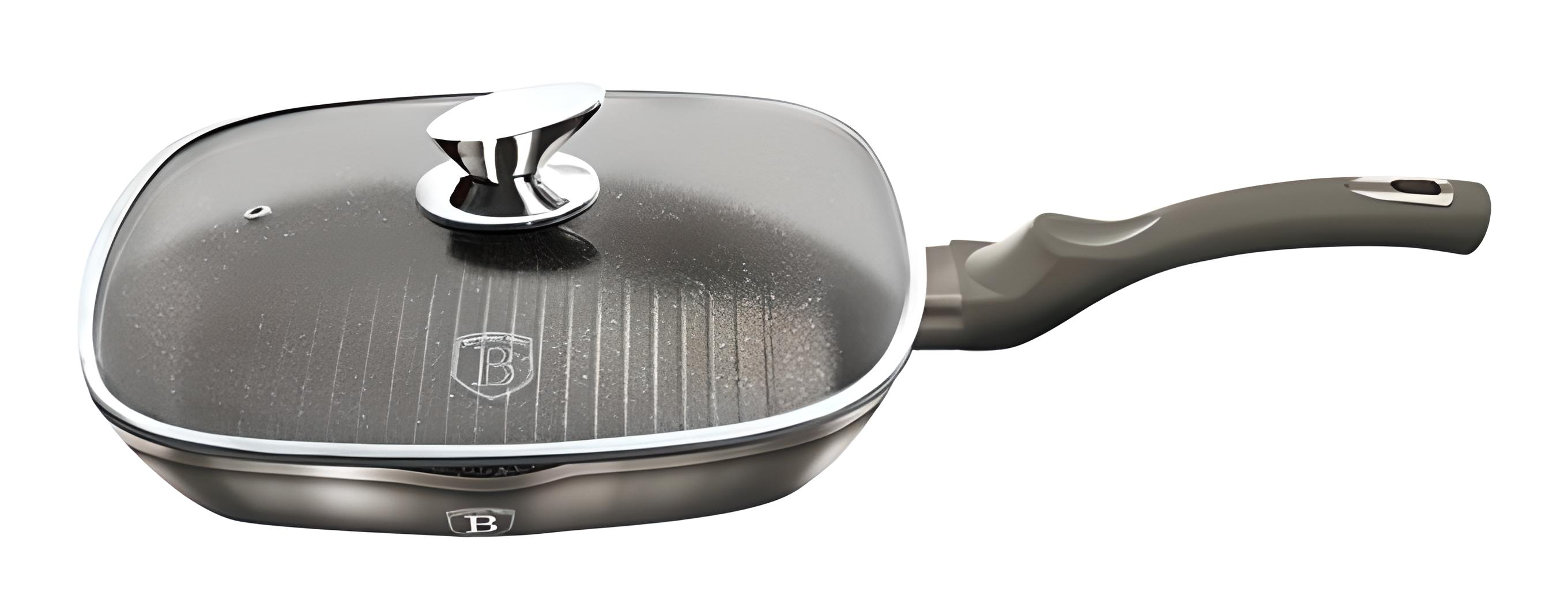 Сковорода-гриль Berlinger Haus Carbon 28х28 см зі скляною кришкою (BH-1614N)