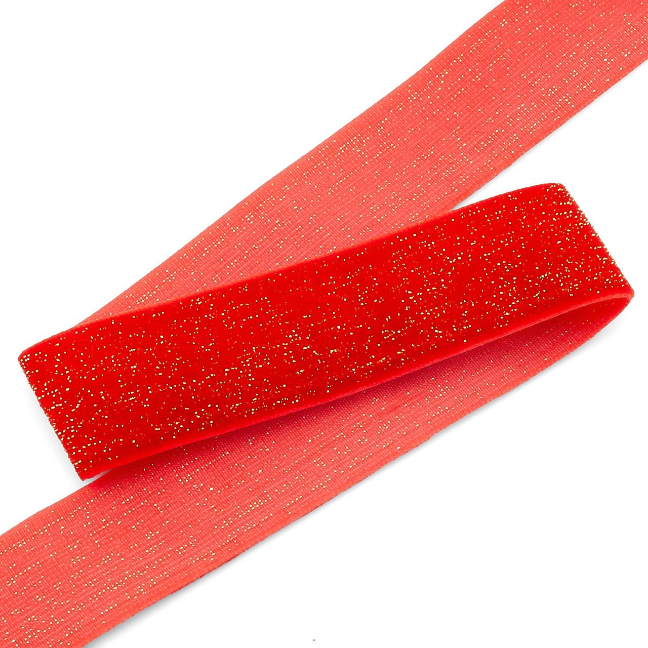 Стрічка оксамитова з люрексом 4 см 1 м Червоний/Золотий (ЛТ4049л07)