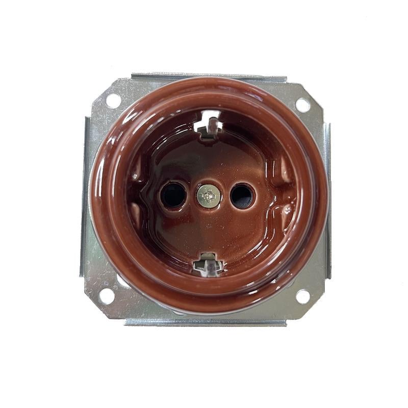 Розетка-ретро Keruida скрытого монтажа без рамки с заземлением Коричневый (50989)