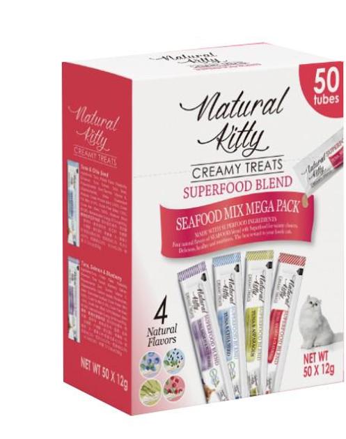 Набір крем-снеків Natural Kitty Creamy Treat Mega Pack для котів на рибній основі 4 смаки 50 шт. 12 г