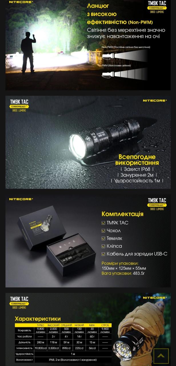 Фонарь Nitecore TM9K TAC USB Type-C (010319) - фото 7