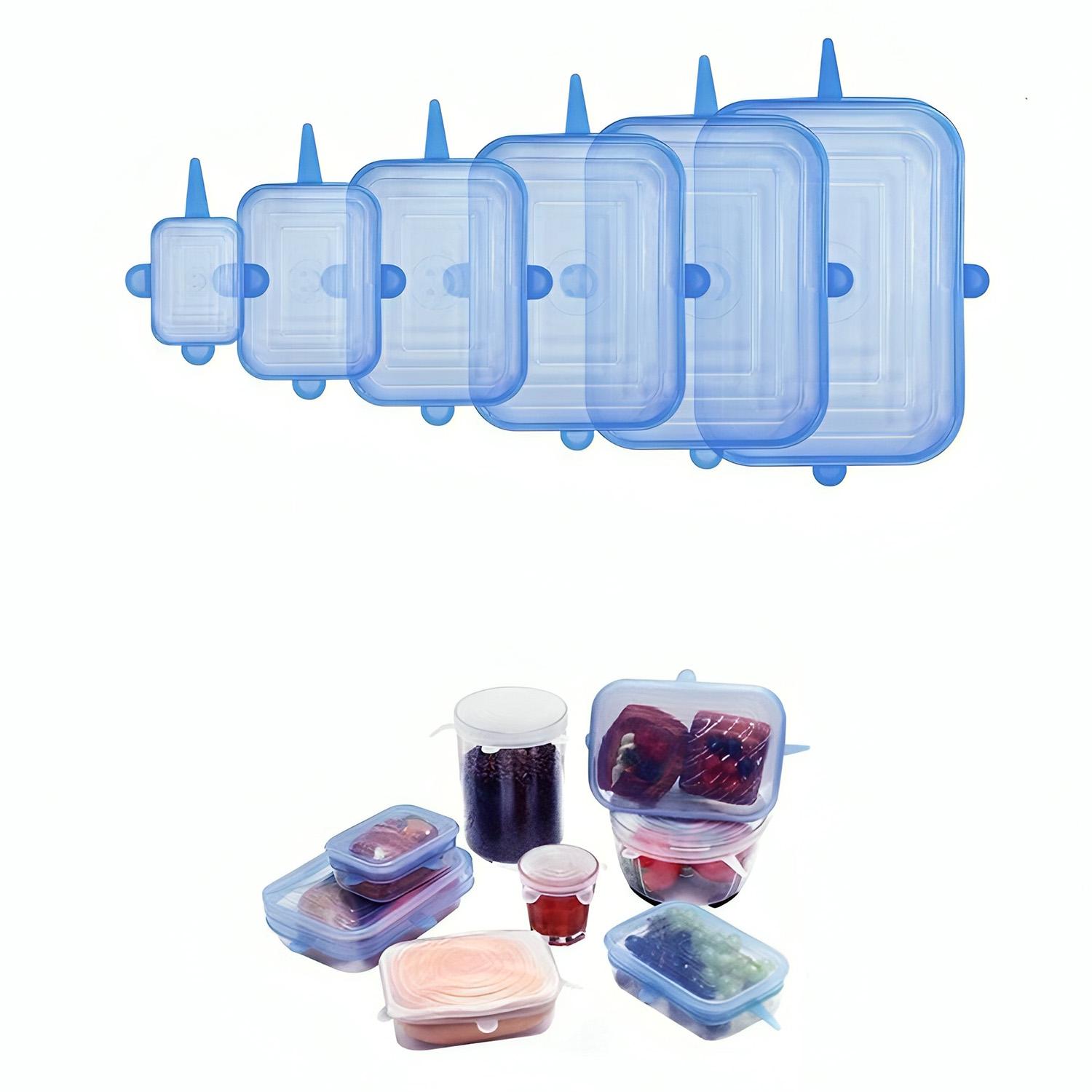 Набір універсальних прямокутних силіконових кришок 6 шт. Синій (1842828258) - фото 2 Набір універсальних прямокутних силіконових кришок 6 шт. Синій (1842828258) - фото 2