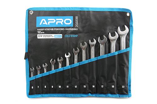 Набір ключів рожково-накидних Apro CrV 6-14/17/19/22 мм холодний штамп DIN3113 12 шт.