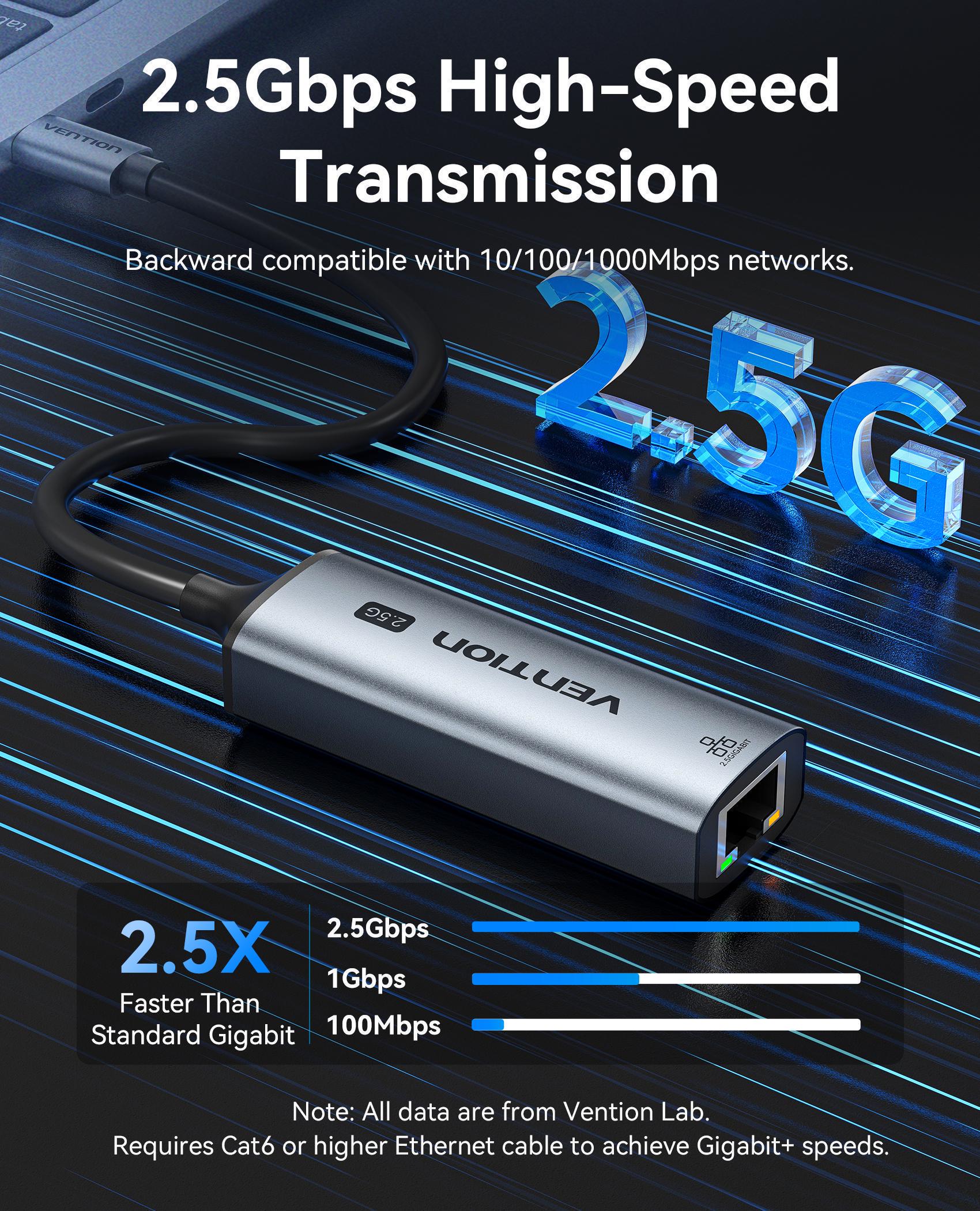 Адаптер USB-C Vention 2.5 гбит/с алюминиевый 0.15 м Серый (CFTHB) - фото 6