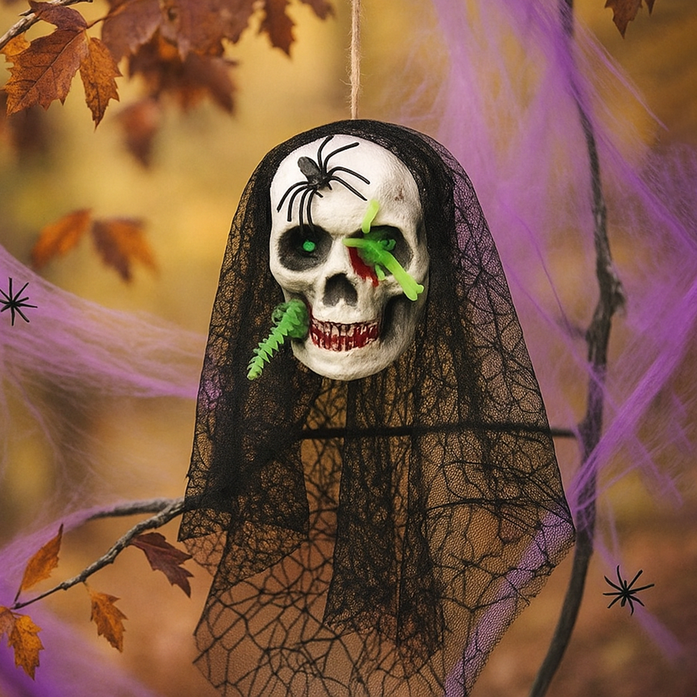 Декор для Хэллоуин Череп Астарта с вуалью 40x15 см Черный (29472649)