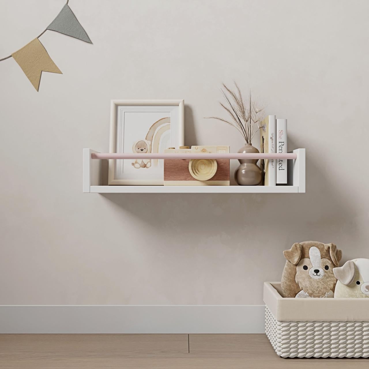 Полка настенная DNP-2 для книг детская с нагелем 500х150х100 мм Белый/Розовый (22103612)