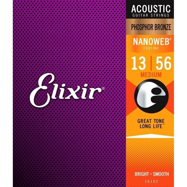 Комплект струн Elixir 16102 Nanoweb Phosphor Bronze Medium 13-56 для акустической гитары (3241655607) Комплект струн Elixir 16102 Nanoweb Phosphor Bronze Medium 13-56 для акустической гитары (3241655607)