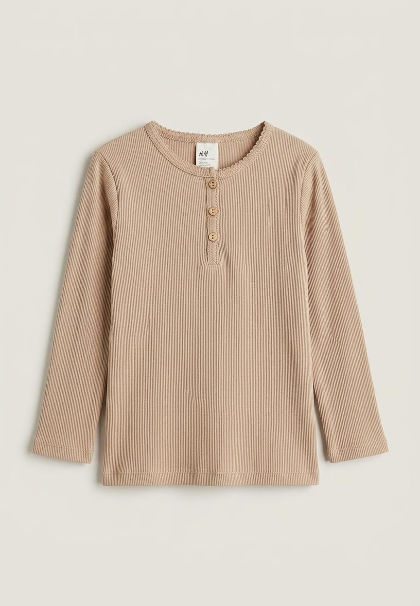 Лонгслів дитячий для дівчинки в рубчик H&M 98 см Бежевий (0233B)