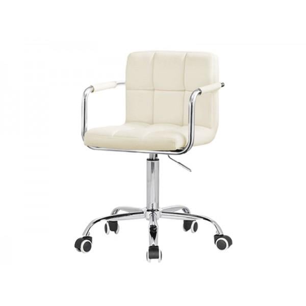 Стілець майстра зі спинкою на колесах Молочний