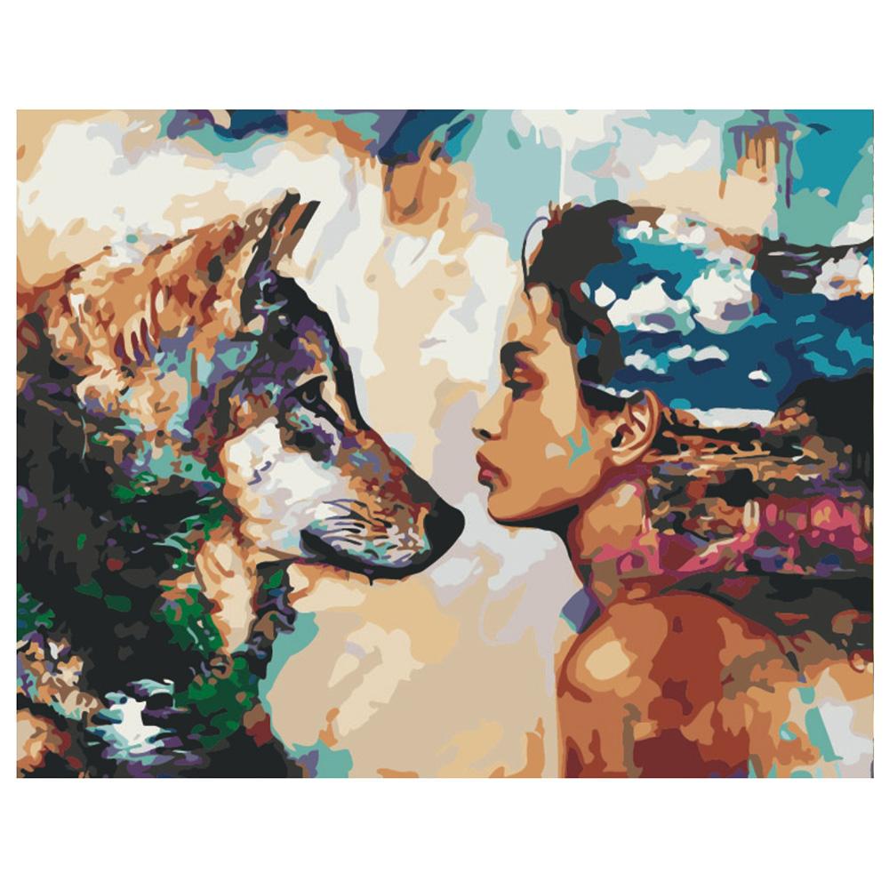 Картина по номерам Strateg Поп-арт: Девушка и волк 40x50 см (VA-0064)