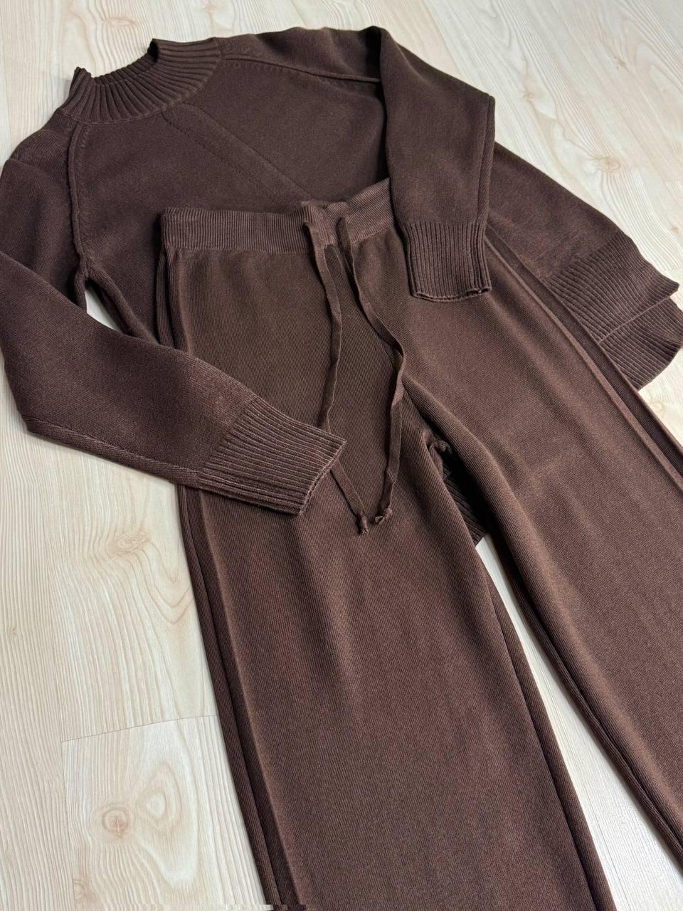 Костюм женский ACCORDDREAM 6841-8636 свитер с брюками палаццо вязаный OS Коричневый (5180) - фото 3 Костюм женский ACCORDDREAM 6841-8636 свитер с брюками палаццо вязаный OS Коричневый (5180) - фото 3