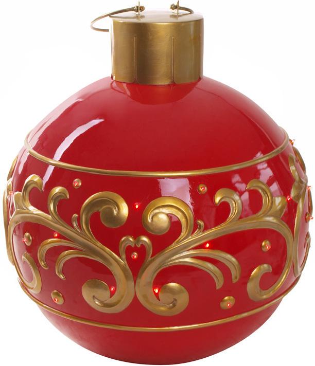 Фигура новогодняя декоративная Елочный Шар с LED-подсветкой 64 см Красный с золотым