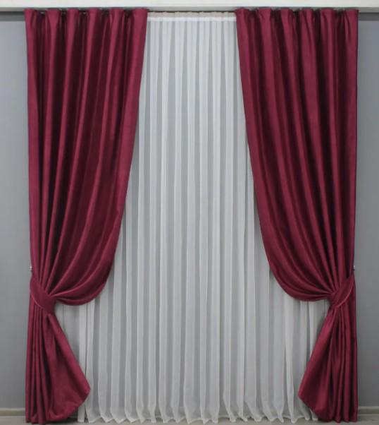Комплект штор из льна 1,5x2,7 м 2 шт. Бордовый (1430ш)