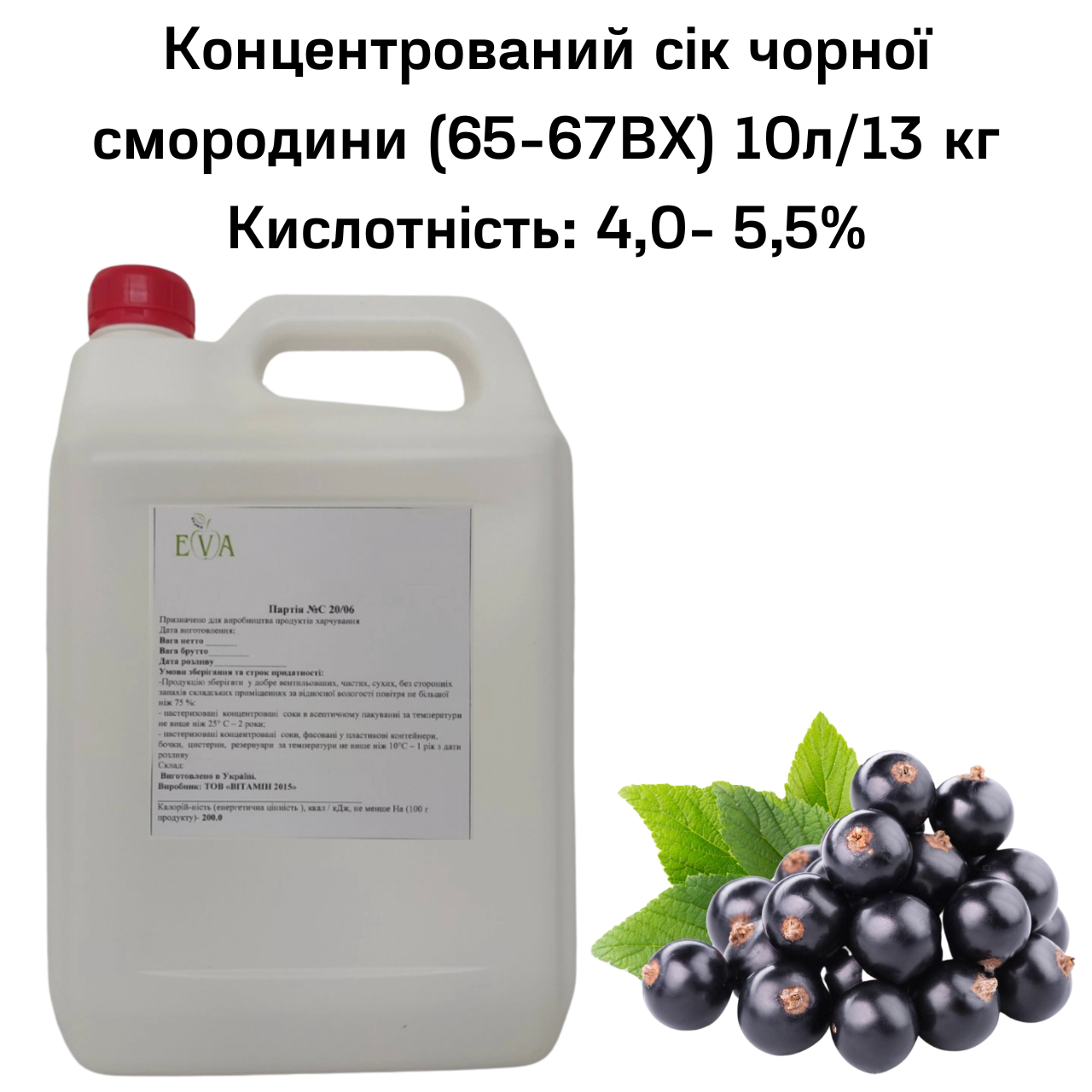 Сік чорної смородини концентрований Eva 65-67ВХ каністра 10 л/13 кг - фото 2