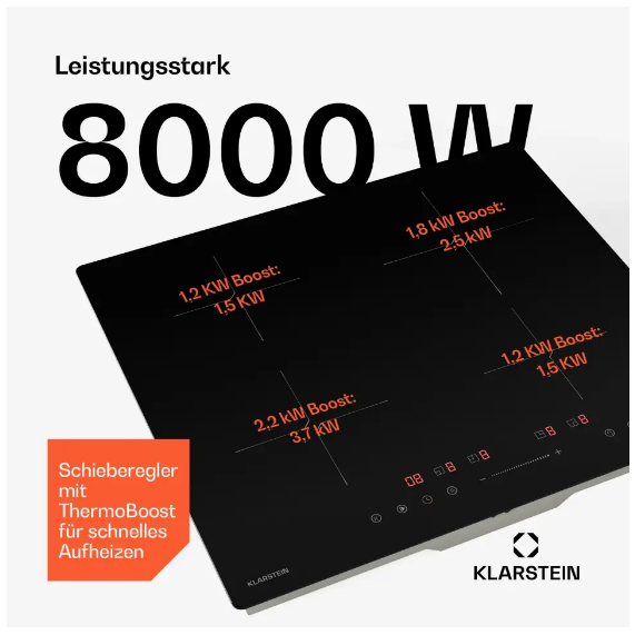 Варочная индукционная панель для кухни KLARSTEIN PowerGlide на 4 зоны 8000 Вт (10046565) - фото 5