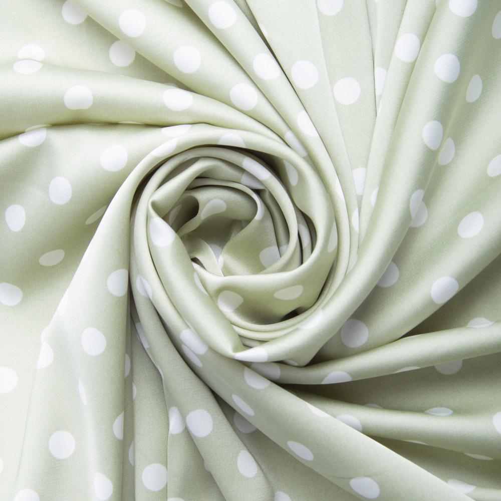 Тканина для вечірньої сукні Горошок атлас шовковий Білий/Оливковий