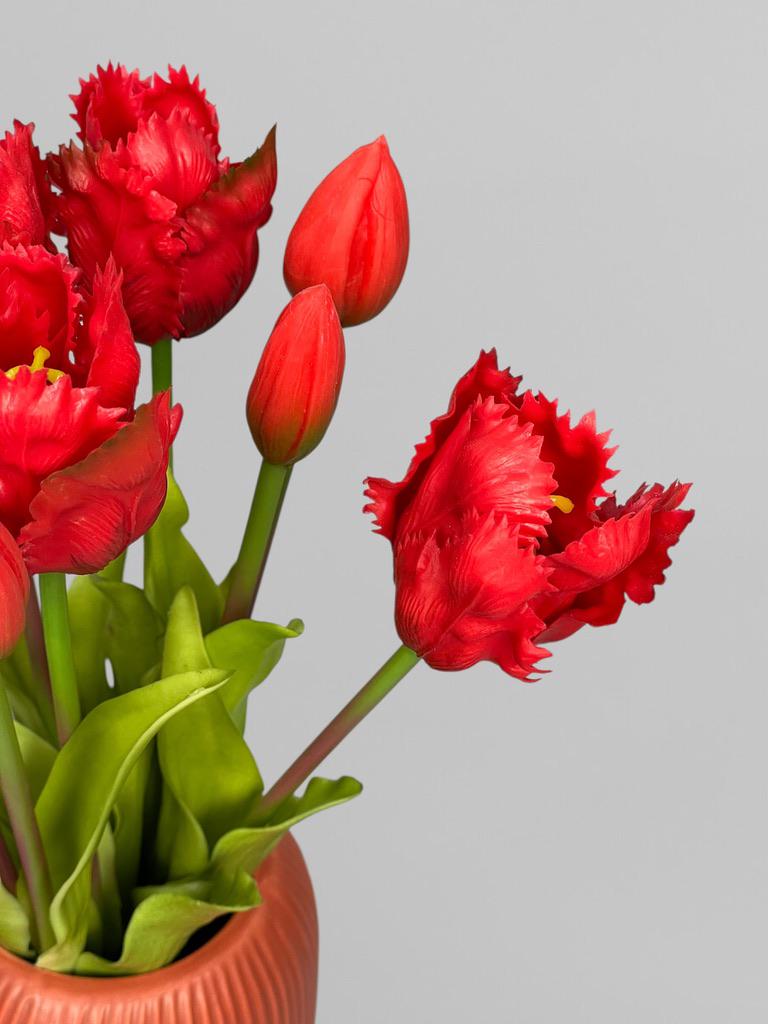 Букет декоративних кучерявих тюльпанів 5 шт. 40 см Червоний (К07050) - фото 5