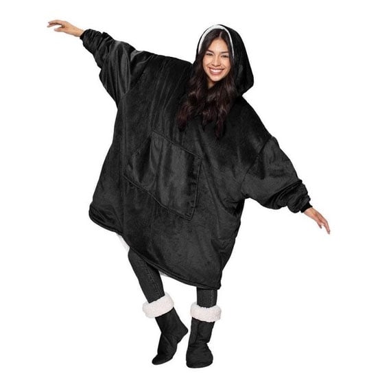 Плед-толстовка Huggle Hoodie флисовая с капюшоном и рукавами 110х75 см Черный