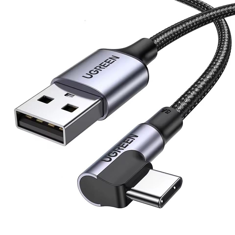 Угловой кабель Type-C UGREEN US284 3A Right Angle 3 метра серый (70255)