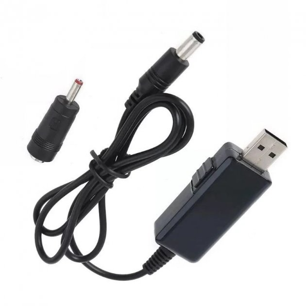 Кабель для роутера з USB 5В на 9/12 В від повербанка 5,5x2,1 мм з перехідником 3,5х1,3 мм (48940123) - фото 2