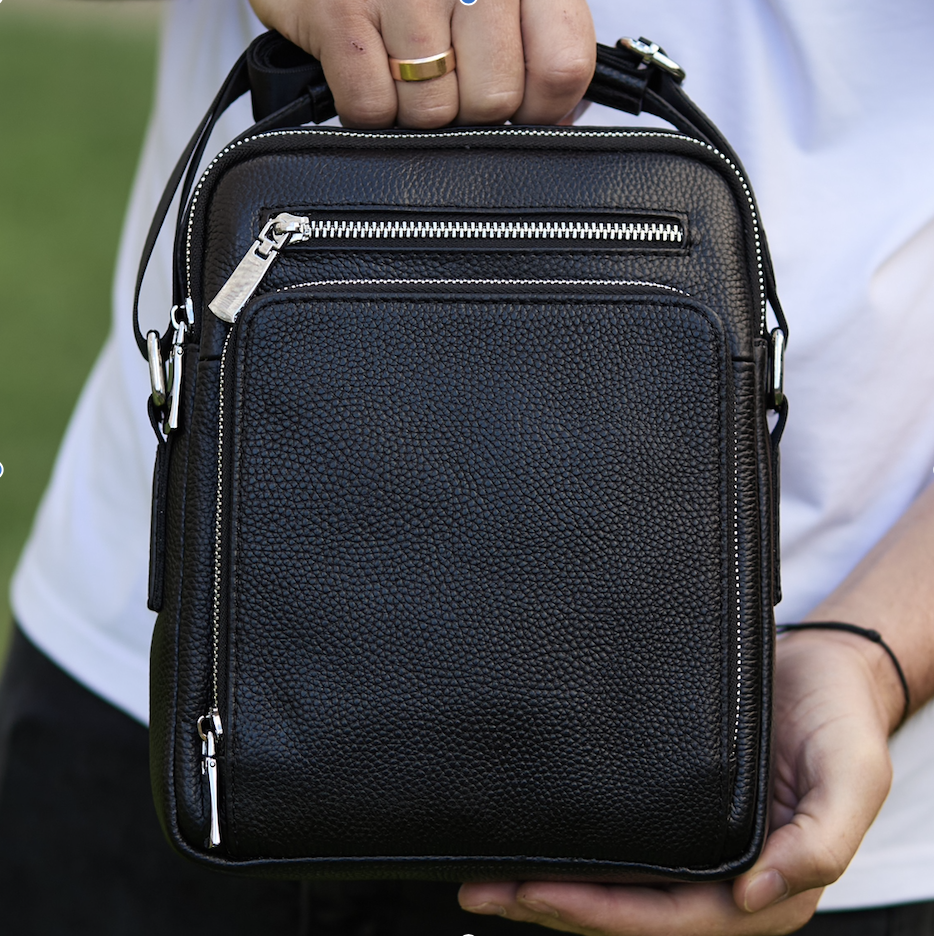 Барсетка мужская Tiding Bag кожаная через плечо 21х26х6 см Черный (25546)