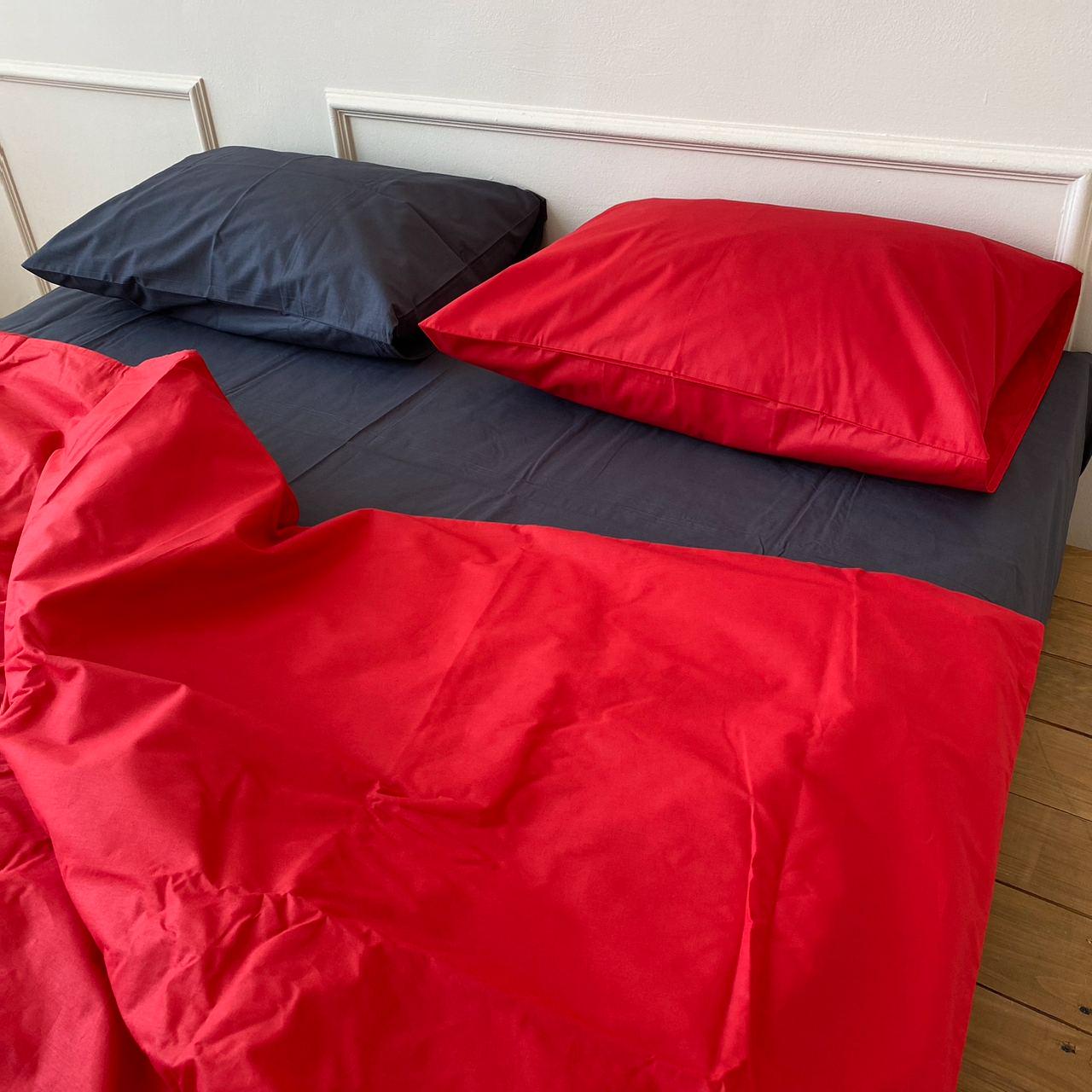 Комплект постельного белья на резинке Яр ранфорс полуторный/наволочки 50х70/70х70 см Красный/Графит (7716)