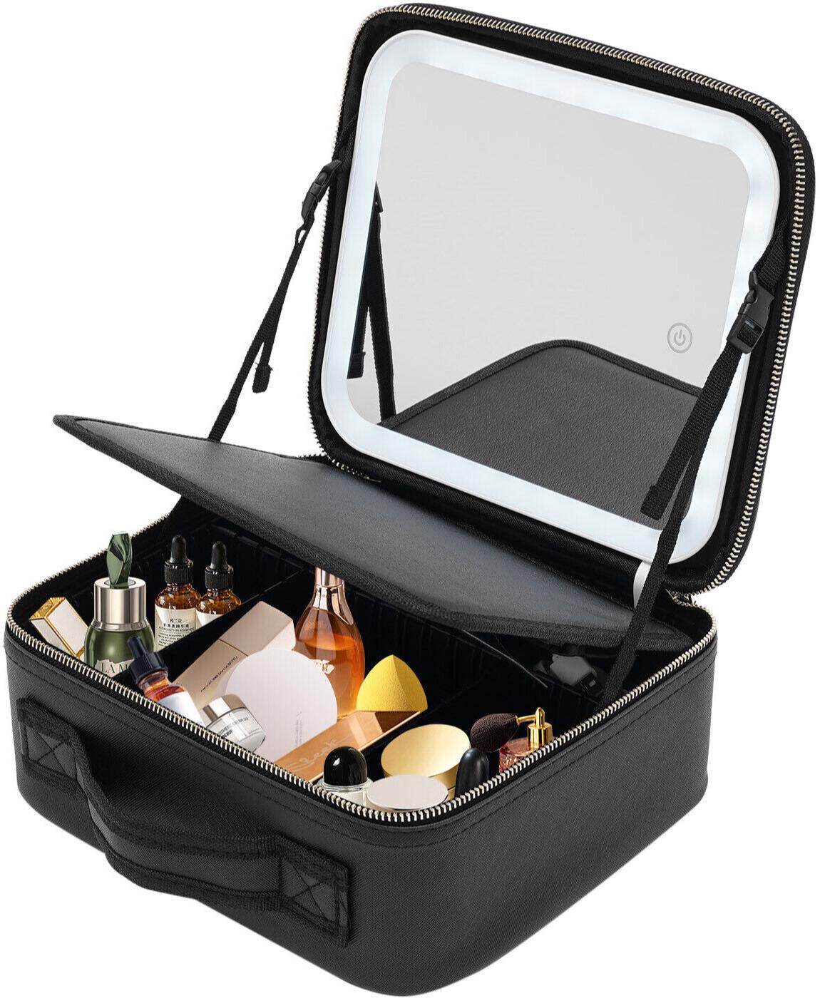 Косметичка-органайзер дорожная бьюти с ручкой/зеркалом/LED-подсветкой Черный (5124c252)