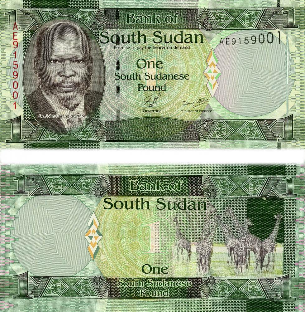 Коллекционная банкнота Южный Судан 1 фунт 2011 UNC Жирафы P5 (Б05735)