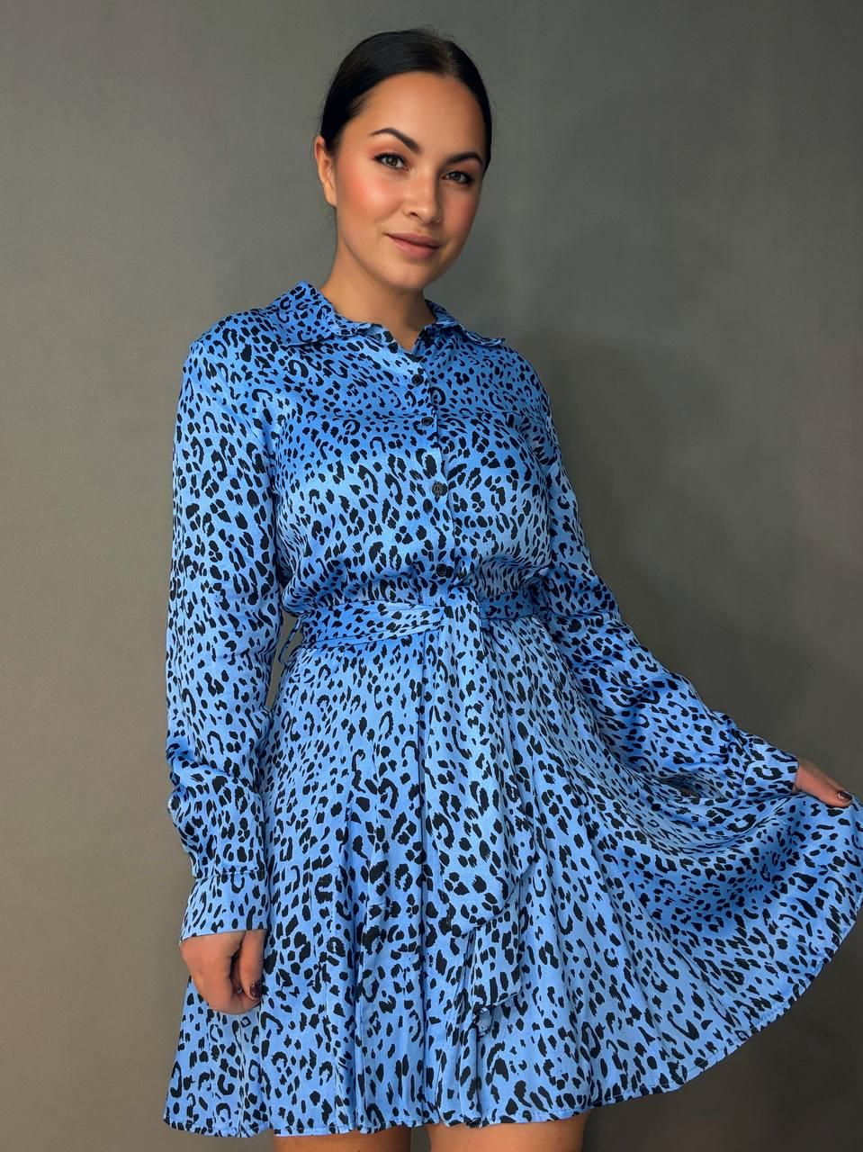 Сукня жіноча MIX RAY 4219 леопардовий принт коротка на гудзиках з паском L Блакитний (1415) - фото 1 Сукня жіноча MIX RAY 4219 леопардовий принт коротка на гудзиках з паском L Блакитний (1415) - фото 1