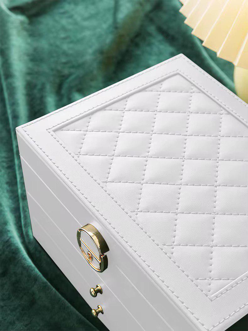 Органайзер-скринька для прикрас трирівневий з еко-шкіри 23х18х13,5 см Білий (27182279) - фото 7