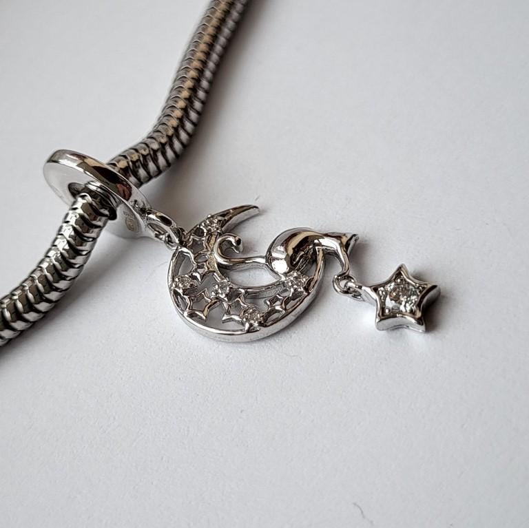 Підвіска Котик на місяці в камінні зі срібла вкрите родієм 925 проба 1,70 г (907р)