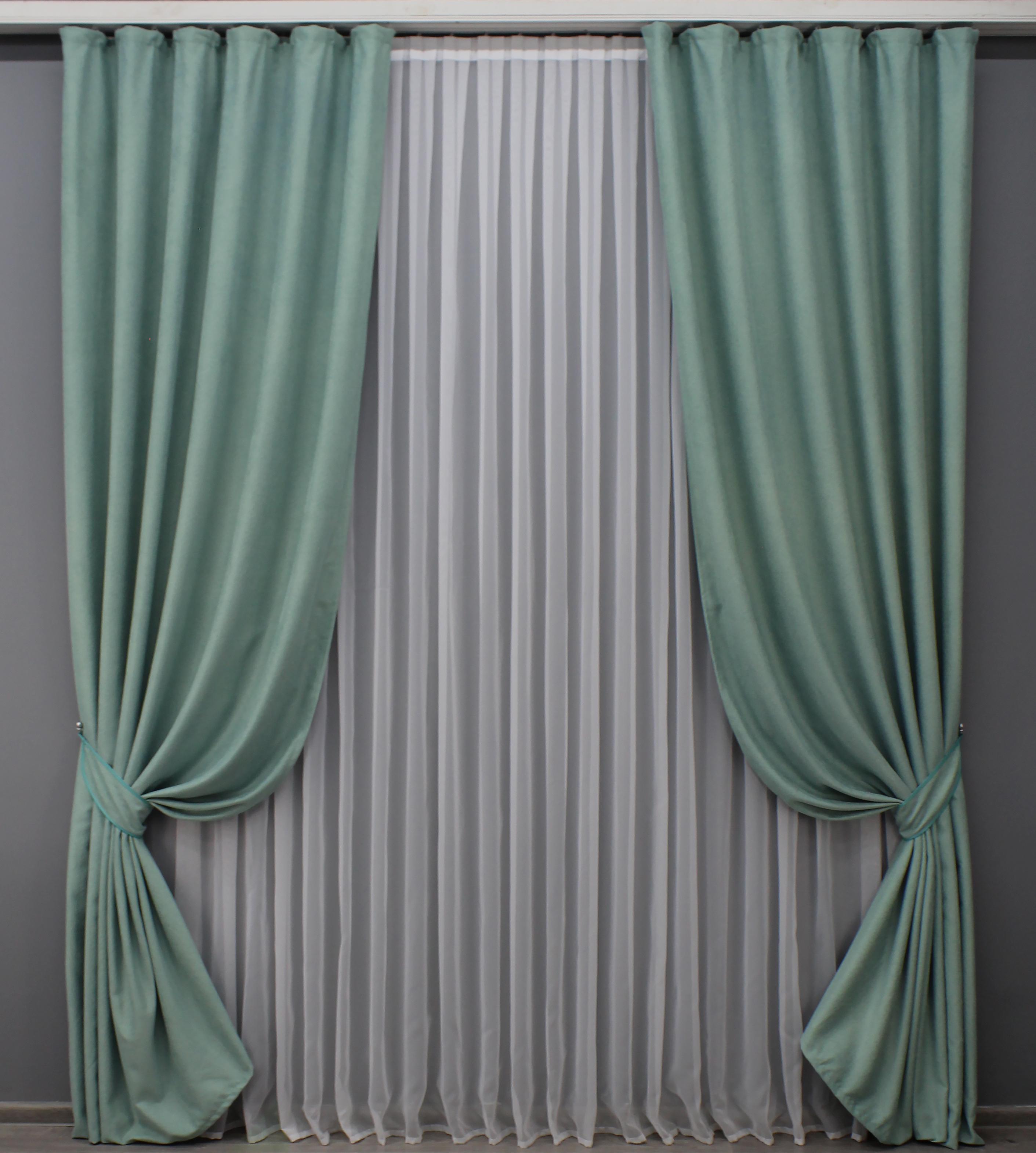 Комплект готовых штор VR-Textil Лен №1439ш 150х275 см 2 шт. Светло-бирюзовый (33-0300)