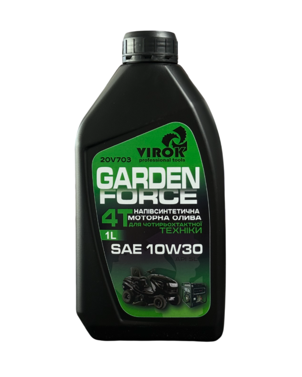 Олива моторна Virok GARDEN FORCE 4T SAE 10W-30 для чотиритактних двигунів напівсинтетична 1 л (52821)