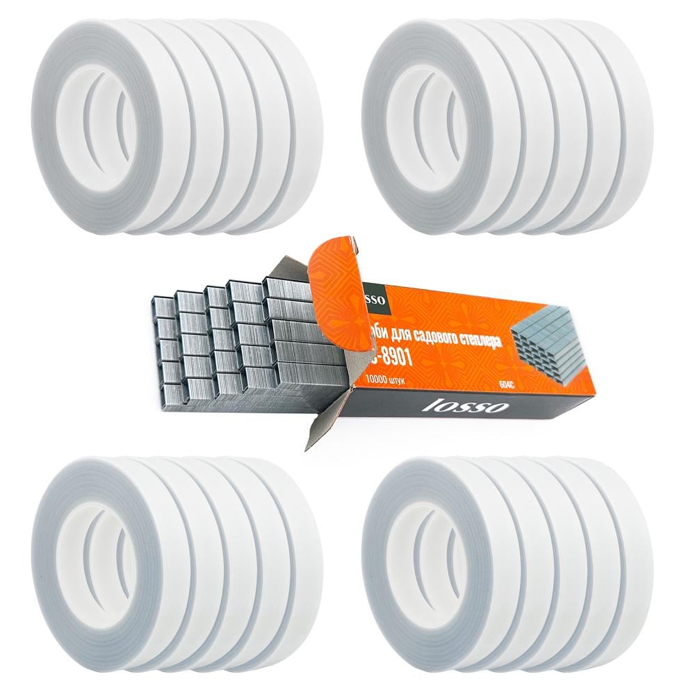 Лента для степлера для подвязки растений LOSSO SC-8801 20 шт/уп. 11 мм х 25 м и скобы для тапенера Белый (480011484)