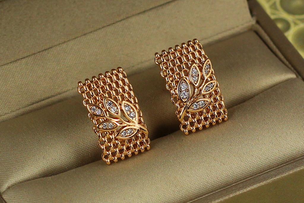 Серьги Xuping Jewelry Сеточка с листочками 1,8 см Золотистый (2426195627)