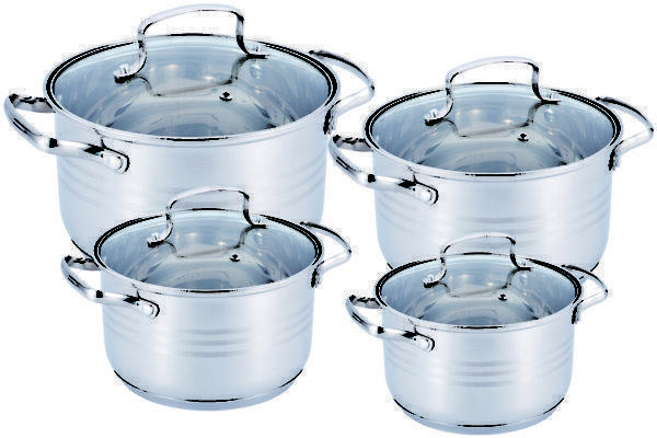 Набор кастрюль Benson BN-202 из нержавеющей стали 5-слойным дном 2,1/2,9/3,9/6,5 л 8 пр. серебристый (BN-202)