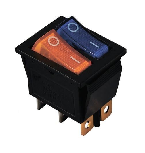 Переключатель TechnoSystems KCD2-2101N Y+BL/B 220 V с подсветкой Yellow/Blue (1554871062)