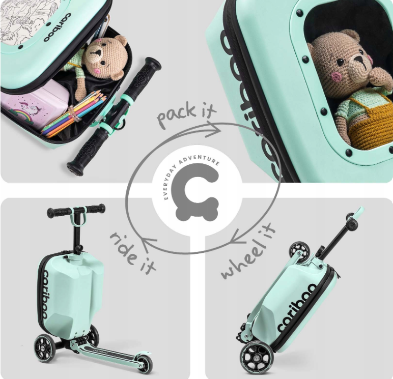 Самокат трехколесный CARIBOO iTRAVEL с детским чемоданом 2в1 Mint (100889) - фото 5 Самокат трехколесный CARIBOO iTRAVEL с детским чемоданом 2в1 Mint (100889) - фото 5